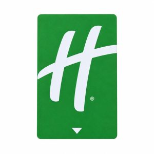 Green Holiday Inn room key card with large white H logo