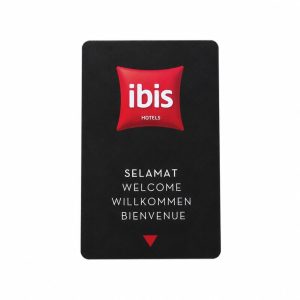 Black ibis Hotels room key card with red pillow logo and multilingual welcome text
