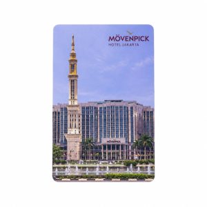 Movenpick Hotel Jakarta key card with clock tower and hotel facade photo print