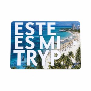 TRYP by Wyndham hotel key card with full-colour beach photo print and white slogan on white background