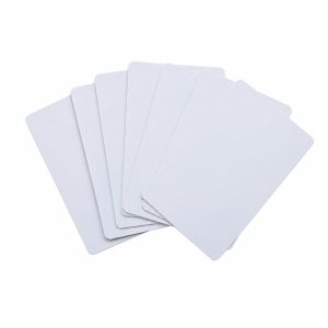 Five blank white IC cards spread out in a fan