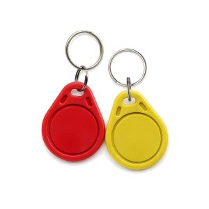 Two ABS RFID key fobs in red and yellow colors