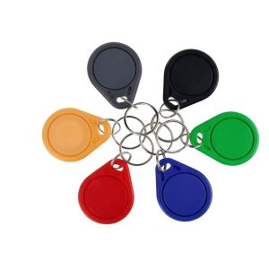 Eight ABS RFID key fobs in mixed colors scattered view