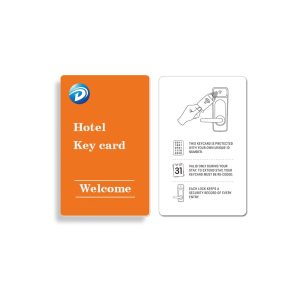 Orange hotel welcome key card supplied with a white instruction card