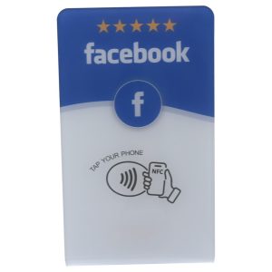 Blue and white NFC Facebook review card with five-star artwork
