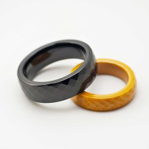 Black and yellow diamond-cut faceted ceramic NFC rings, Lozavy factory