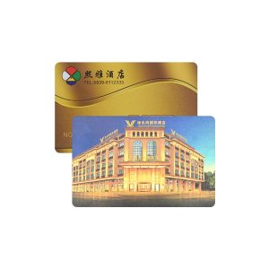 Printed hotel key card with gold building photo, Vienna style