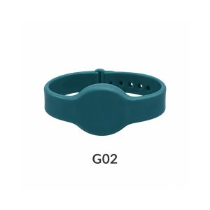 Teal silicone RFID wristband G02 with oval white chip panel