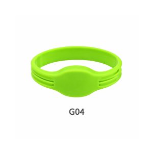Green silicone RFID wristband G04 with round white chip panel