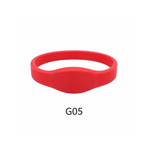 Red silicone RFID wristband G05 with round white chip panel