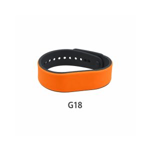 Black and orange silicone RFID wristband G18 with printed artwork