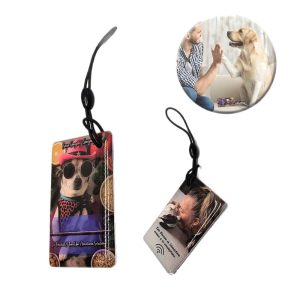 Custom photo printed NFC pet ID tags in rectangle and round shapes