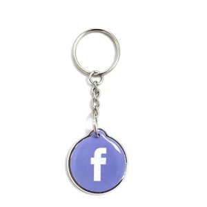 Round Facebook logo NFC epoxy key tag on purple background